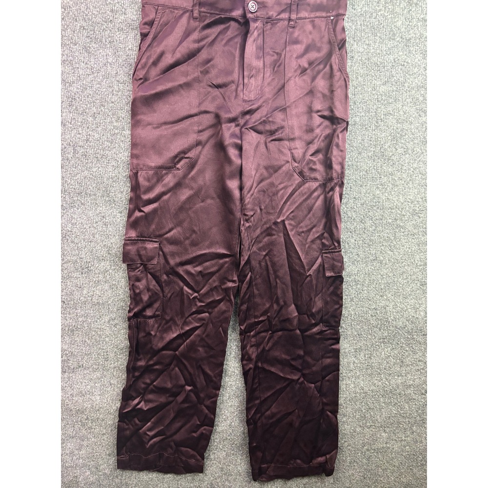 YFB Cargo Pants Women S Purple Satin Viscose Rayon Straight Leg Utility 66948